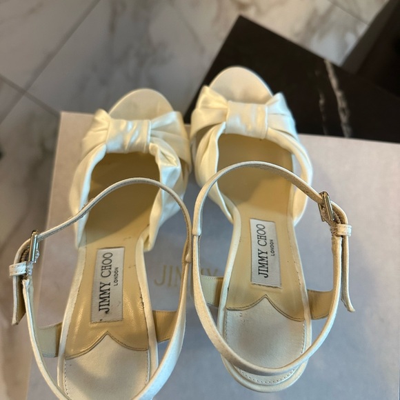 Jimmy Choo Heloise White Satin Platform Heels 120 MM - Picture 7 of 11